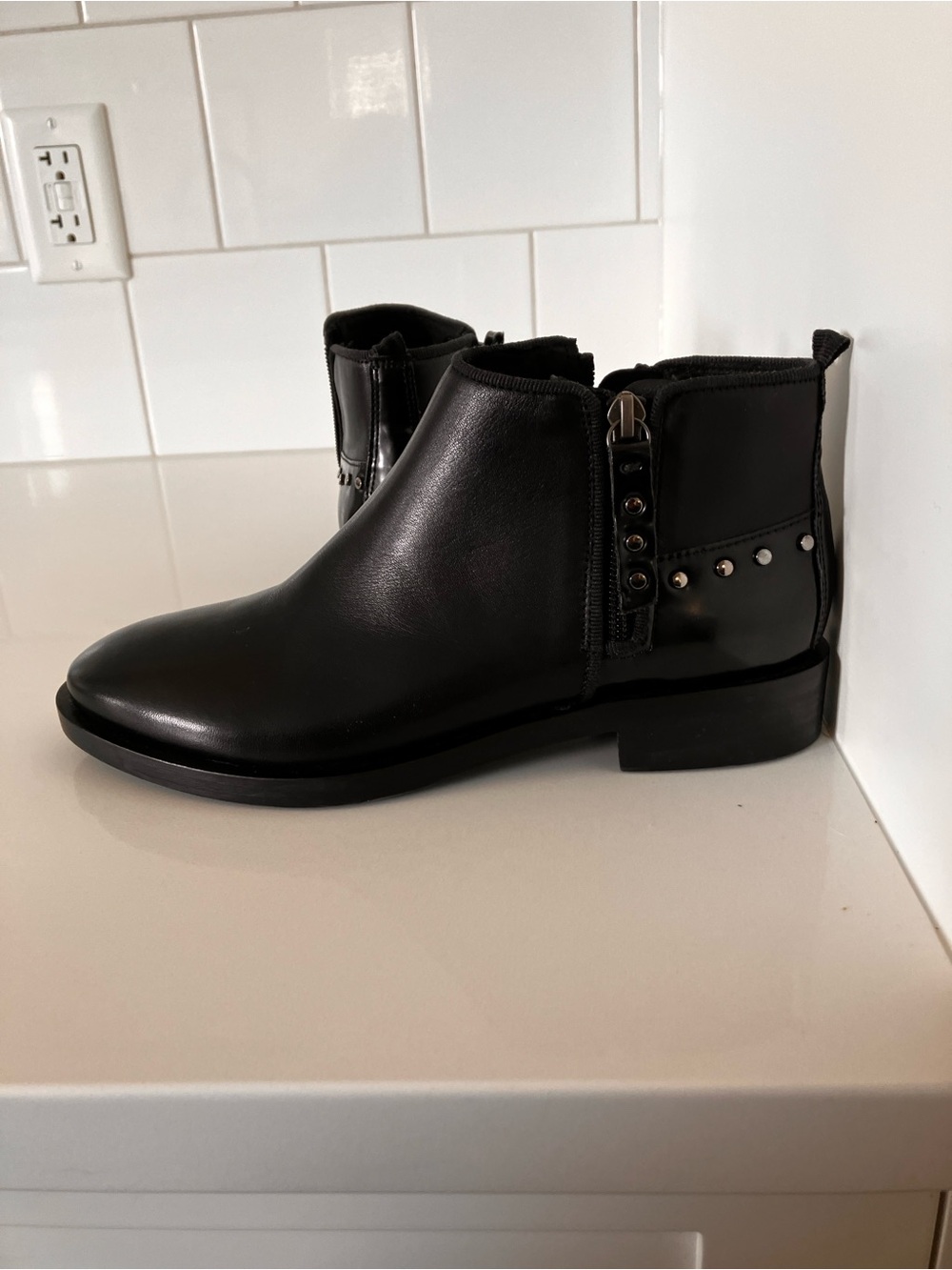 GEOX Black Studded Ankle Booties with Side Zips (NWOT), size 37